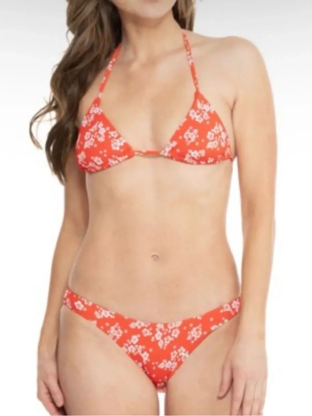 Roxy Orange Hibiscus Print Bikini Set, Large, NWT
